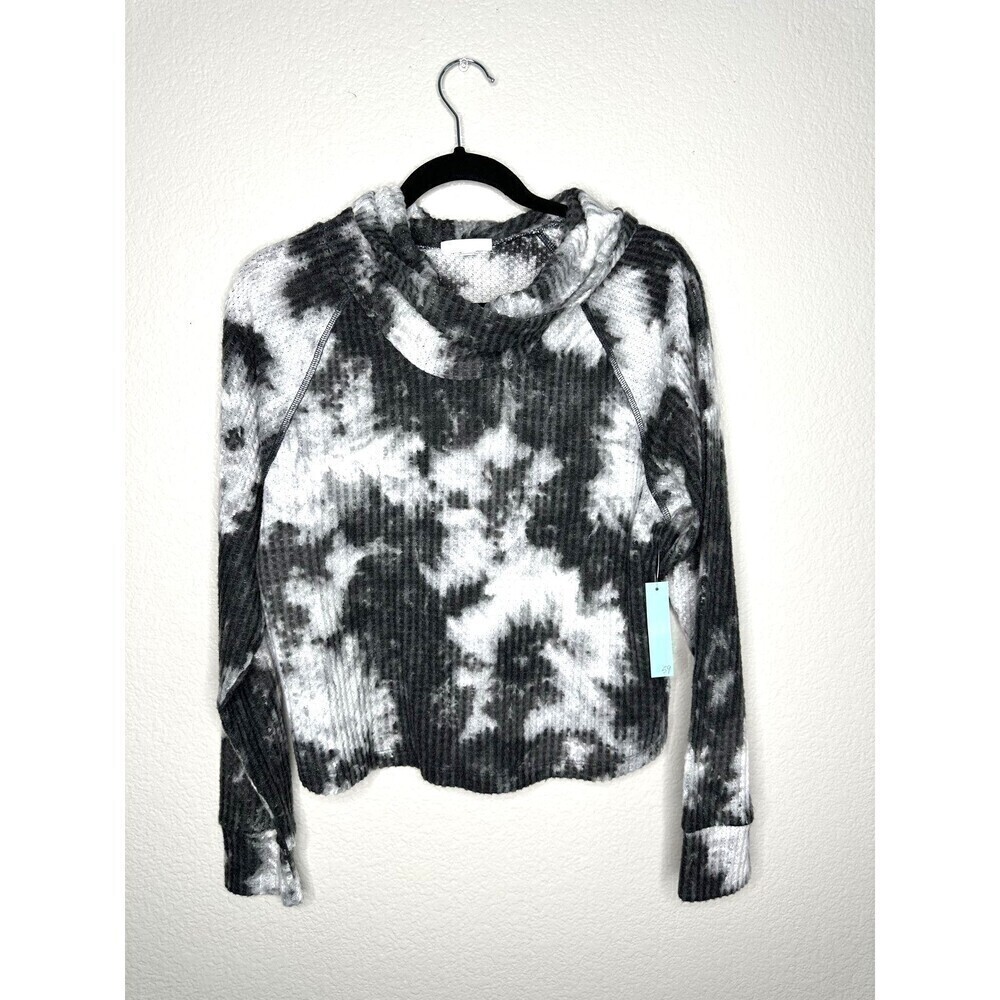NEW Abound Pullover Sweater Womens XS Black White Tie Dye Cowl Neck Soft Ribbed